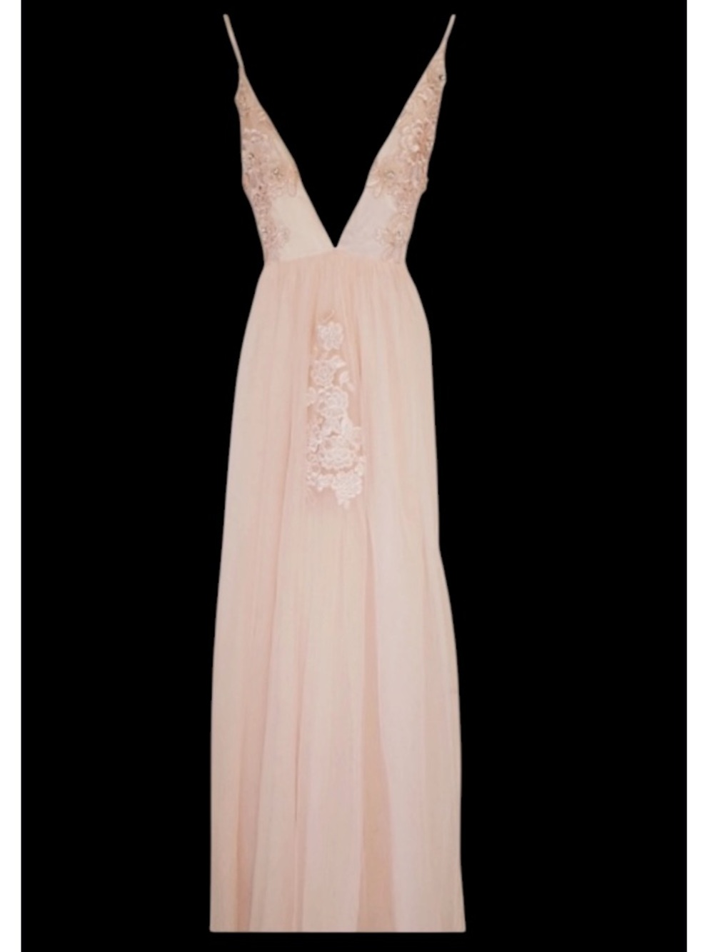 Forever 21 Pink Mesh Lace Appliqué Beaded V-Neck Backless Formal Maxi Dress  NWT